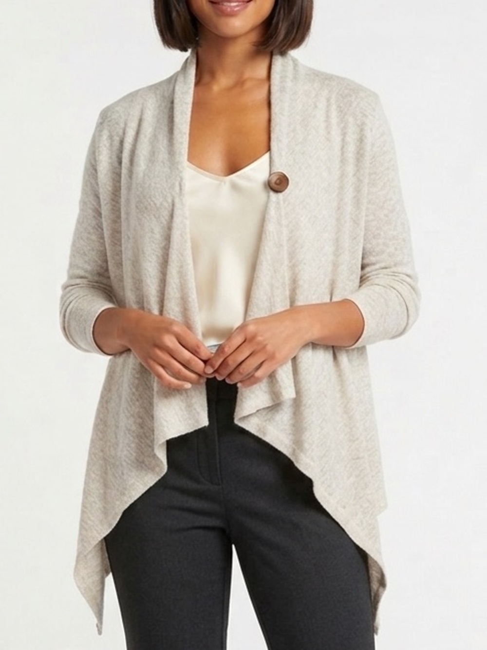 BOBEAU Ivory Cream Asymmetrical Lightweight Cardigan Wrap Single Button Medium